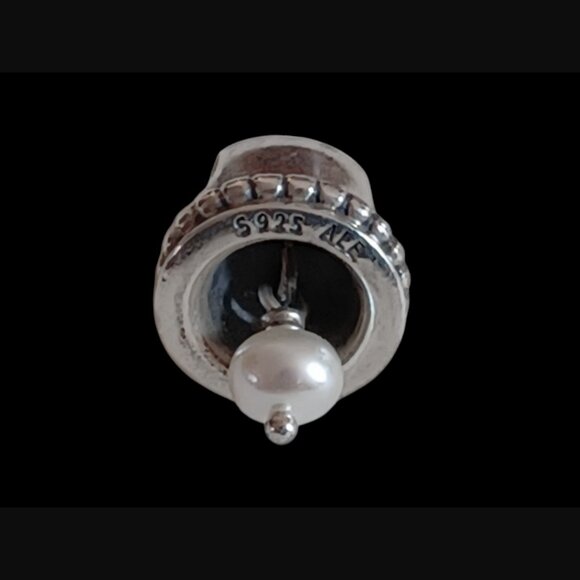 Pandora Retired Sterling Silver Pearl Bell 790517p Freshwater Pearl Charm - Picture 3 of 8